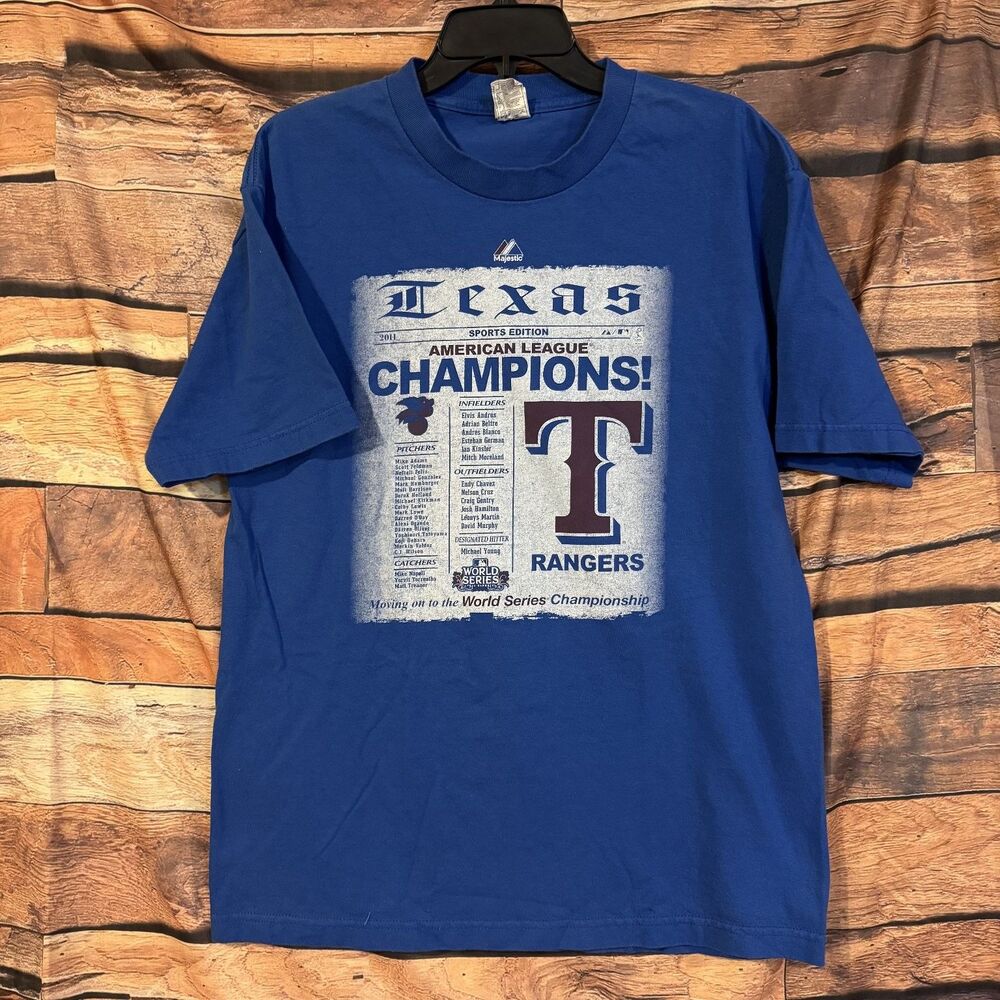 Majestic T-Shirt Men's Blue L 2011 Texas Rangers AL Champions Cotton Tee